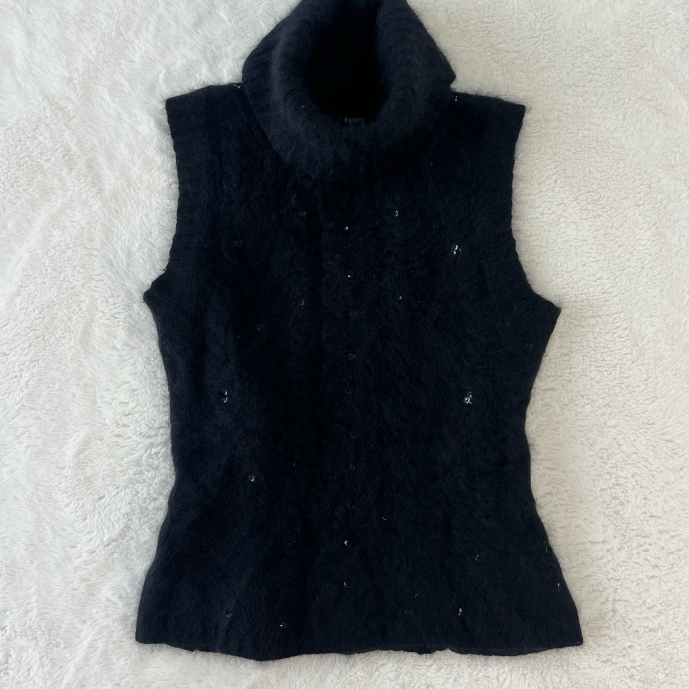 Black Angora Blend Kenzie Sleeveless Turtleneck Sweater